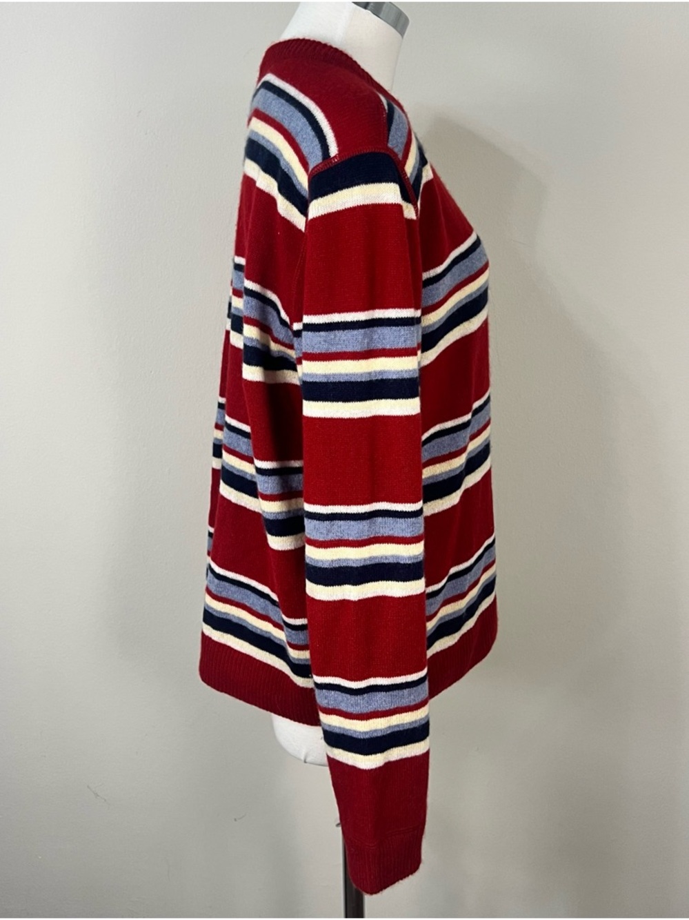 Reformation Cashmere Boyfriend Sweater Striped Red Blue Cream Crew Neck M - Picture 5 of 8